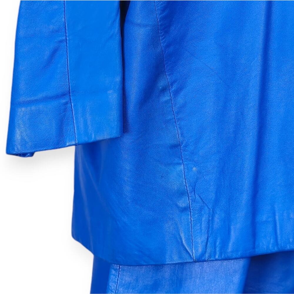 80s Retro Blue Leather Blazer Jacket Vintage Size L - Picture 12 of 16